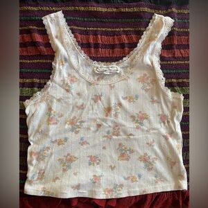 Hippie Rose Floral Lace Trim Tank Top - Cream